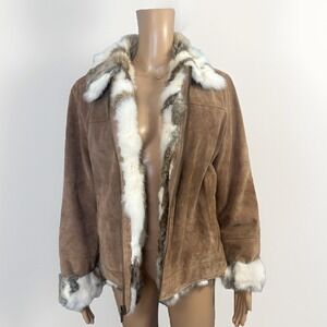 VTG St. John's Bay Suede Leather Fur Trim Jacket Large Vintage Boho Western Y2K